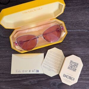 Swarovski Cat Eye Rose-Tinted Silver Sunglasses